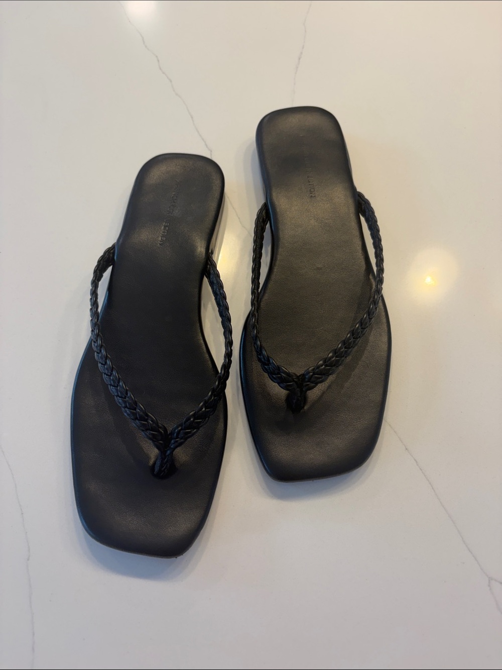 French Connection Black Braided Strap Square-Toe Sandals